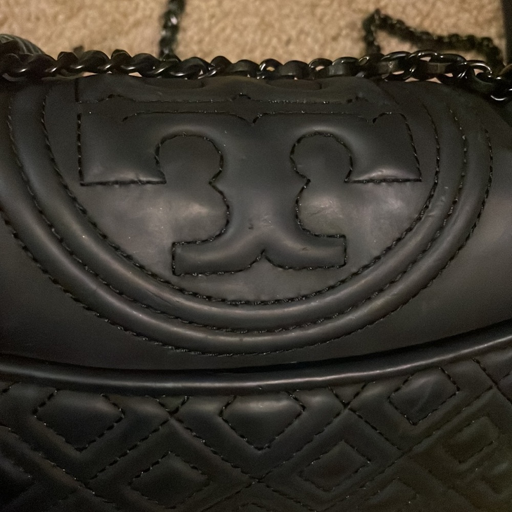Tory Burch small Fleming matte black crossbody/shoulder bag. Used